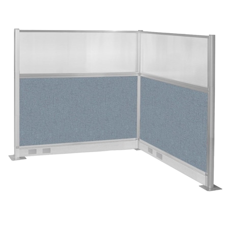 Versare Pre-Configured Hush Panel Electric Cubicle (L Shape) 6' x 6' W/ Window Powder Blue Fabric 1859377